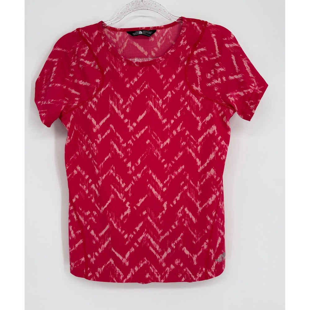 The North Face Womens Pink Chevron FlashDry Short Sleeve Athletic Top Sz M